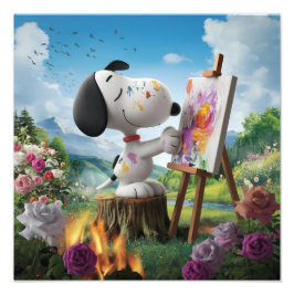 3D Render van een Schattigee Dog Artist Painting Foto Afdruk