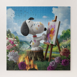 3D Render van een Schattigee Dog Artist Painting Legpuzzel