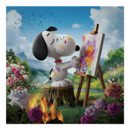 3D Render van een Schattigee Dog Artist Painting Perfect Poster
