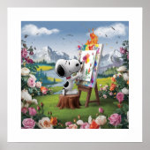 3D Render van een Schattigee Dog Artist Painting Poster (Voorkant)