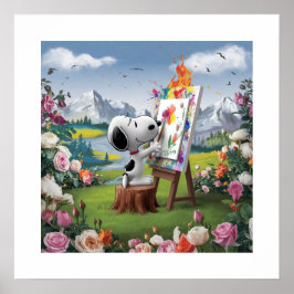 3D Render van een Schattigee Dog Artist Painting Poster