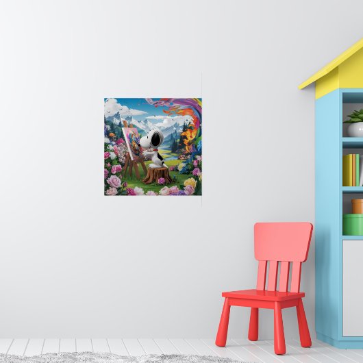 3D Render van een Schattigee Dog Artist Painting Poster (Kinderkamer 1)