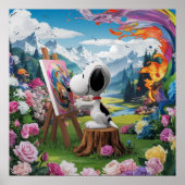 3D Render van een Schattigee Dog Artist Painting Poster (Voorkant)