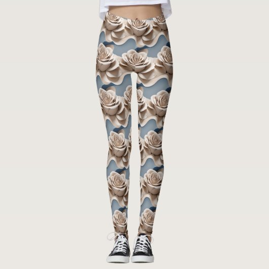 3d Rendered Roses In Shades Of Blue And White Leggings (Voorkant)