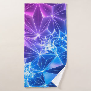 3d rendering, roze blauwe neon geometrische achter badhanddoek