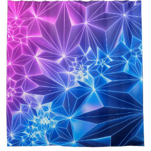 3d rendering, roze blauwe neon geometrische achter douchegordijn