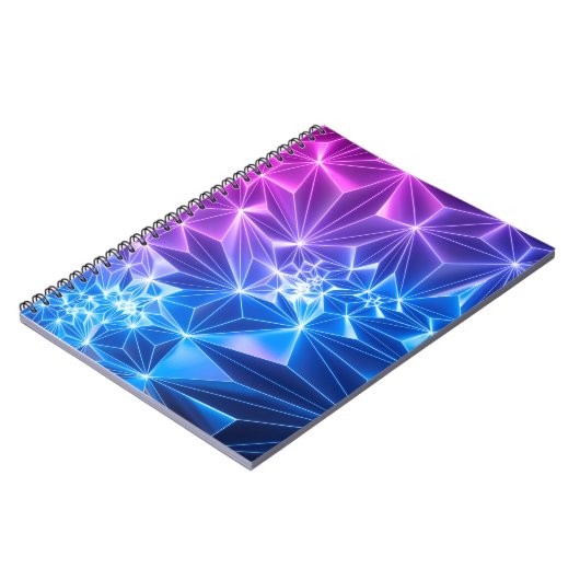 3d rendering, roze blauwe neon geometrische achter notitieboek (Linkerzijde)
