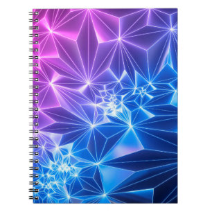 3d rendering, roze blauwe neon geometrische achter notitieboek