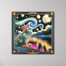 3D Rendering van Art Nouveau Chibi Kikker met Kroo Canvas Afdruk