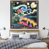3D Rendering van Art Nouveau Chibi Kikker met Kroo Canvas Afdruk (Insitu (Slaapkamer))