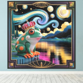 3D Rendering van Art Nouveau Chibi Kikker met Kroo Canvas Afdruk (Insitu (Houten vloer))