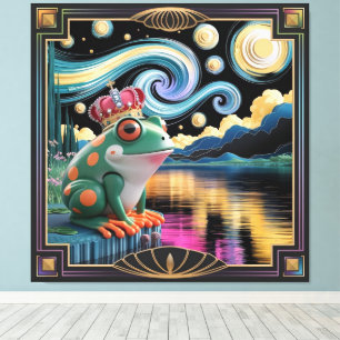 3D Rendering van Art Nouveau Chibi Kikker met Kroo Canvas Afdruk