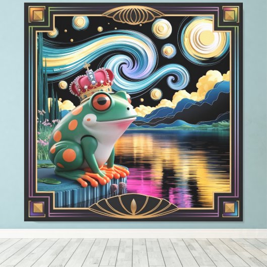 3D Rendering van Art Nouveau Chibi Kikker met Kroo Canvas Afdruk (Insitu (Houten vloer))