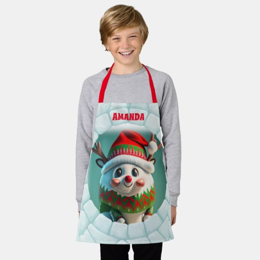 3D Rendier Kerst Gepersonaliseerde Kinderen Schort (Gedragen)