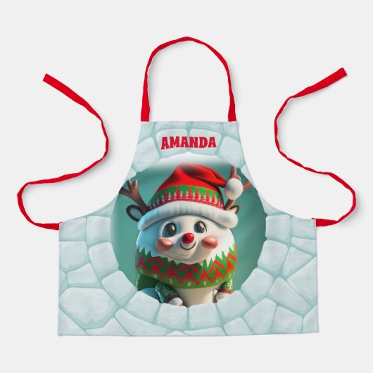 3D Rendier Kerst Gepersonaliseerde Kinderen Schort (Voorkant)