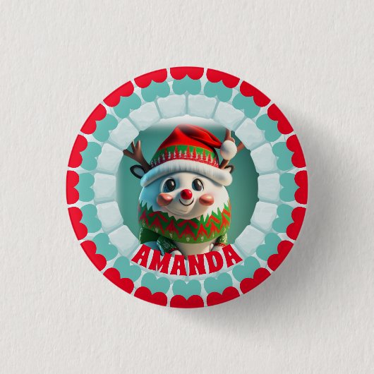 3D Rendier Kerstmis Gepersonaliseerde Naam Vakanti Ronde Button 3,2 Cm (Voorkant)