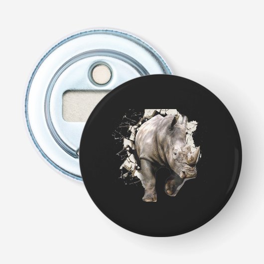 3d Rhino - Afrikaanse Safari Animal Rhinoceros Button Flesopener (Voorkant)
