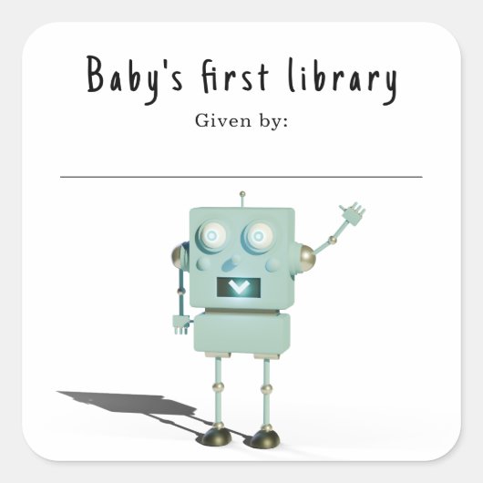 3D robot - Baby's eerste bibliotheek Vierkante Sticker (Voorkant)
