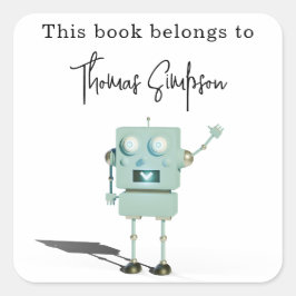 3D robot - babyshower boekplaat Vierkante Sticker