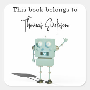 3D robot - babyshower boekplaat Vierkante Sticker