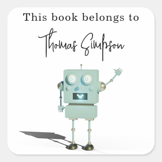 3D robot - babyshower boekplaat Vierkante Sticker (Voorkant)