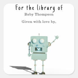3D robot - babyshower boekplaat Vierkante Sticker