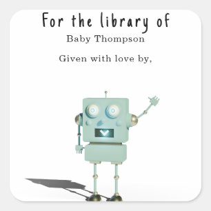 3D robot - babyshower boekplaat Vierkante Sticker