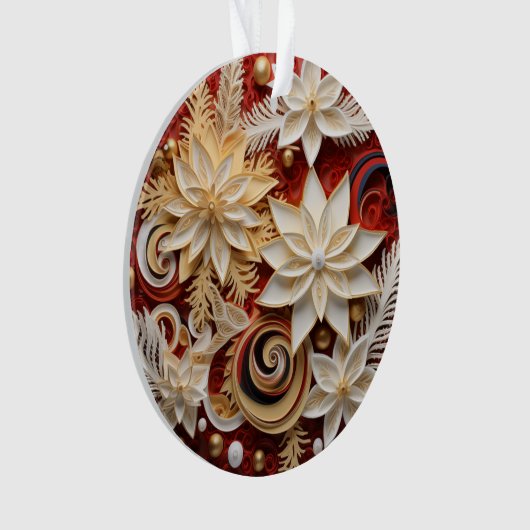 3d Rode en Gouden Kerstbloemen Ornament (voorkant)