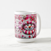 3D Rode en Roze Kerstsneeuwman Koffiemok (Voorkant rechts)