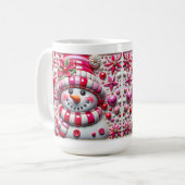 3D Rode en Roze Kerstsneeuwman Koffiemok (Voorkant links)