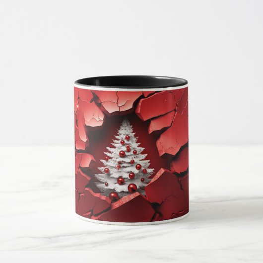 3D Rode Gebarsten Muur Vakantie Boom Mok (Midden)