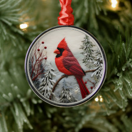 3D Rode Kardinaal Vogel Kerstmis Metalen Ornament