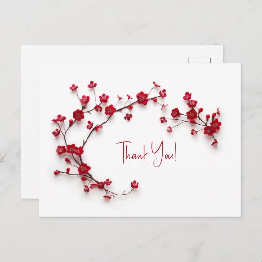 3D rode kersenbloesems Dank u Briefkaart (Voorkant / Achterkant)