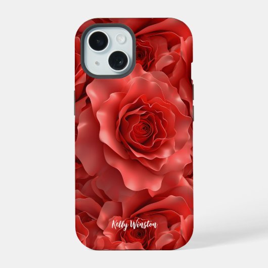 3D rode rozen naadloos patroon iPhone 15 Case (Achterkant)