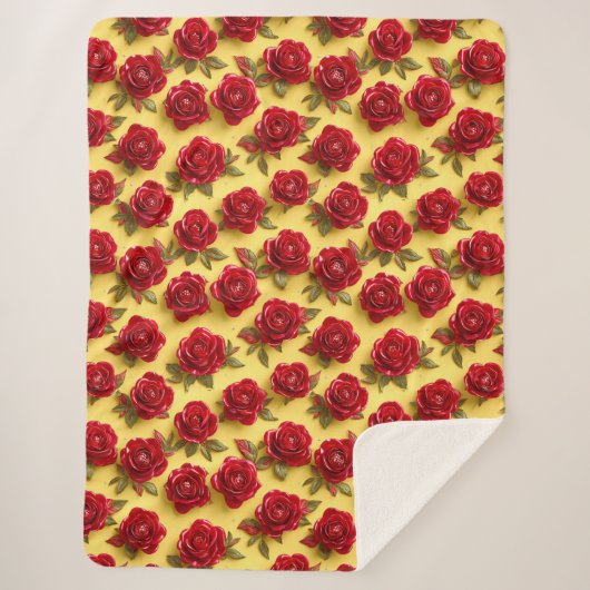3D rode rozen patroon Sherpa Deken (Voorkant)