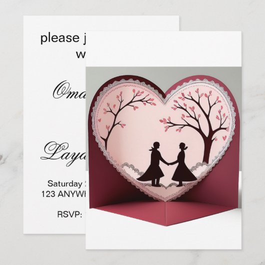 3D Romantisch Hart Ontwerp Trouwkaart Kaart (Voorkant / Achterkant)