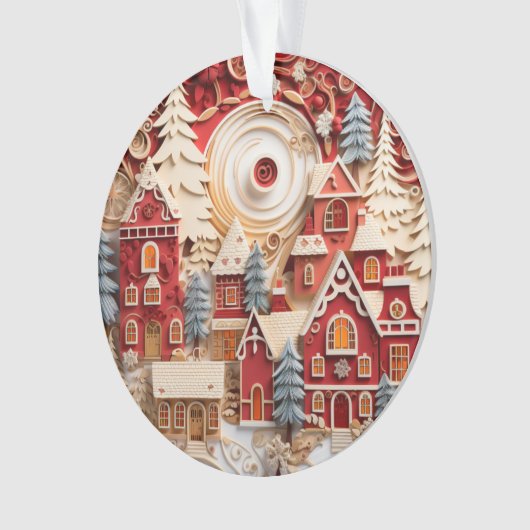 3d Rood en Goud Kerstdorp Ornament (voorkant)