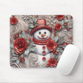 3D Rood en Grijs Sneeuwman Muismat (Met muis)