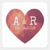 3d rood paar monogrammen trouwdag vierkante sticker (Voorkant)