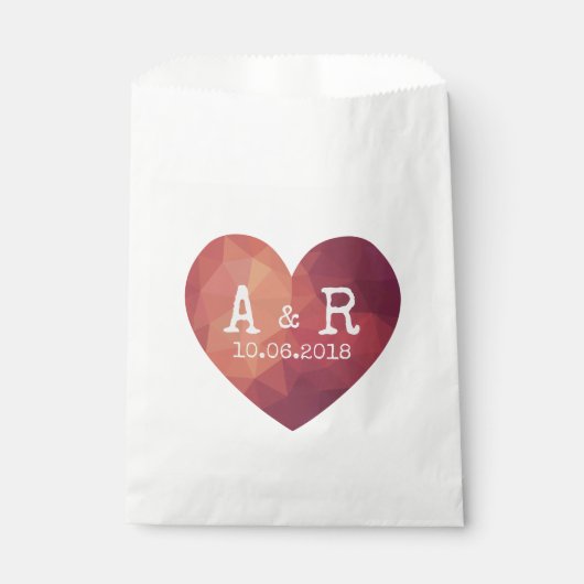 3d rood stel monogram huwelijksdatum bedankzakje (Voorkant)