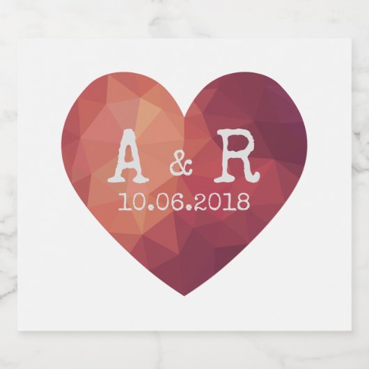 3d rood stel monogram huwelijksdatum sparkling wijnetiket (Enkel label)
