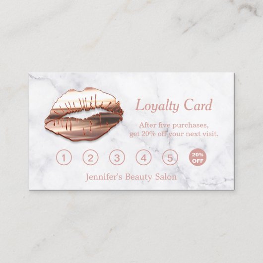 3D Roos Gold Lips Make-up Salon Marmeren Loyalitei Klantenkaartje (Voorkant)
