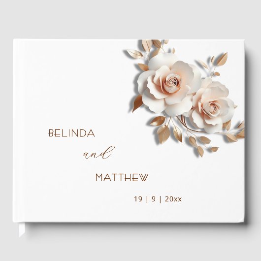3D Roses Rose Gold Flower | Wedding Gastenboek (Voorkant)
