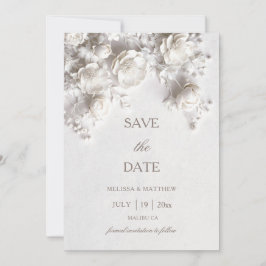 3D Roses White Sculptured Flowers Save The Date