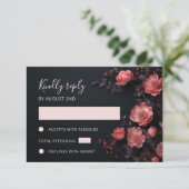 3D  Roses Wildflowers Dark Wedding RSVP Kaartje (Staand voorkant)
