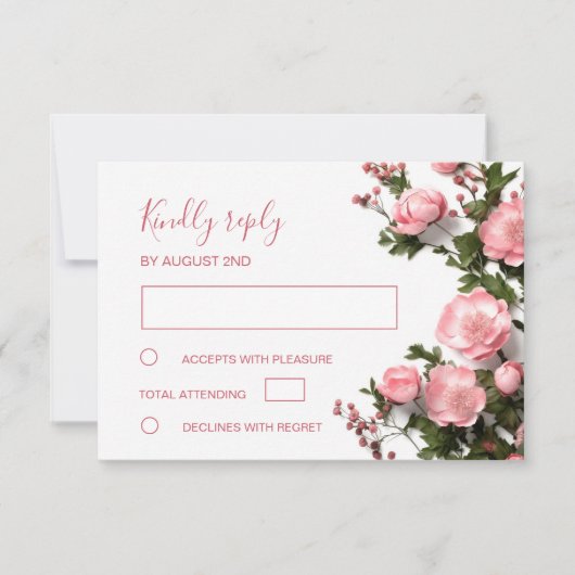 3D  Roses Wildflowers  Wedding RSVP Kaartje (Voorkant)