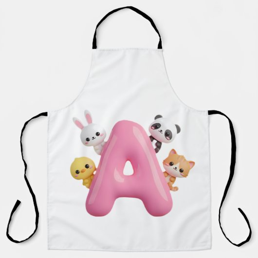 3D Roze Ballon Letter A Bosdieren Schort (Voorkant)