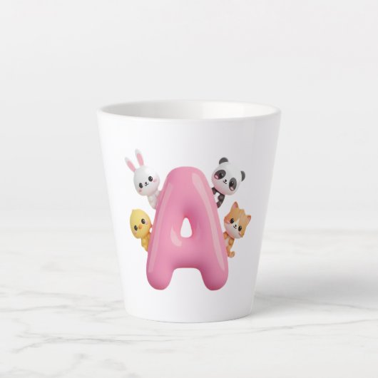 3D Roze Ballon Letter A Keramische Latte Mok (Voorkant)