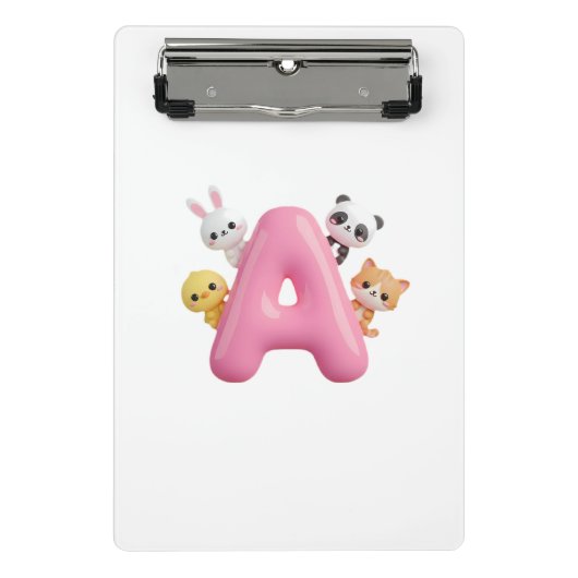 3D Roze Ballon Letter A Mini Kladblok Klembord (Voorkant)