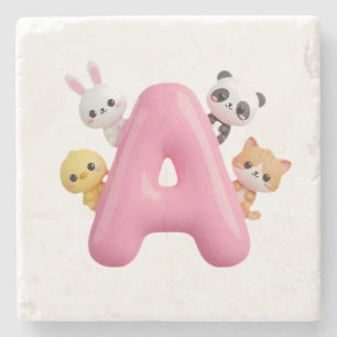 3D Roze Ballon Letter A Stenen Onderzetter